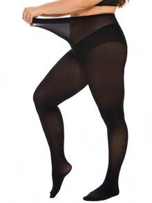 Plus Size Tights For Women, Ultra Soft Solid Color Semi-Opaque Pantyhose, Nylon High Waist Stockings 1X 2X 3X 4X - 黑色 - 查看 12