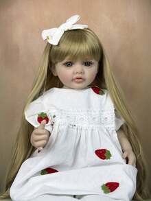 55cm Full Vinyl Body Reborn Baby Beautiful Girl Doll 22inch Lifelike Long Hair Princess Toddler Bebe Art Collection Toy