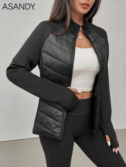 ASANDY Women's Autumn/Winter Lightweight Warm Fitted Waist Fashionable Padded Coat Casual Black