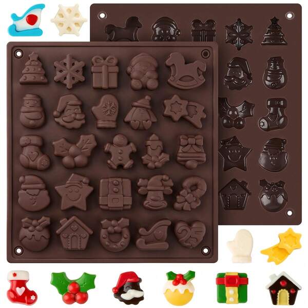 1 Packung Weihnachts-Silikonformen für Schokolade, Weihnachtsbaum, Weihnachtsmann, Lebkuchen, Süßigkeiten-Form in verschiedenen Formen, Silikonform für Tortendeko, Eiswürfel, Gelee, Weihnachtsdekoration, Weihnachtspyjamas, Weihnachtsgeschenke, Weihnachtsdekoration