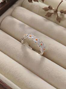 1pc Fashionable Creative Flower Design Open Ring Suitable For Women's Daily Wear Valentines - Multicolor - View 6