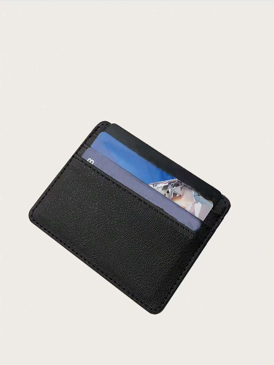 1pc Minimalist Wallet, Unisex Business/Credit Card/ID Holder, Ultra-Thin Compact Wallet, PU Leather Card Case - Black - View 1