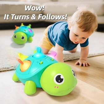 Crawling Turtle Toy For Babies 0-18M - Interactive Music Lights & Push-Pop Silicone Bubbles For Sensory & Activity Learning Toy
