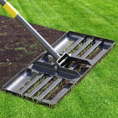 Lawn Leveling Rake Heavy Duty 17x10 Stainless Steel Leveler PlateReinforced Welds 2860 Adjustable Anti Flipping Smooth Edge For Soil Dirt Ground Backyard Top Dressing Landscaping