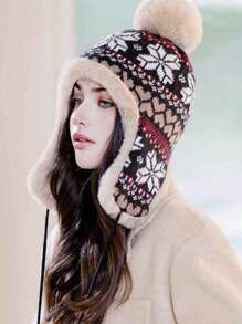 قبعة نسائية من نوع Trapper بألوان متباينة، محبوكة بسمك مناسب للطقس العادي والأنيق، متعددة الاستخدامات مناسبة للخارج والتزلج والدراجات والسفر والحفلات والاستخدام اليومي في فصلي الخريف والشتاء