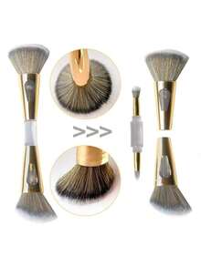 4-In-1 Multifunctional Makeup Brush, Detachable Brush For Contouring, Foundation And Touch-Ups, Transparent Model, Portable, Long And Soft Bristles - Dorado - Ver 1