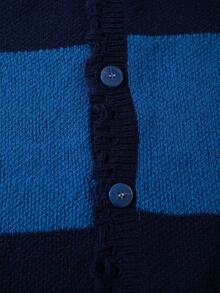 ANDREILEE Plaid V-Neck Long Sleeve Dropped Shoulder Letter Print Casual Loose Unisex Button-Up Cardigan, Suitable For Spring, Autumn, Winter - Blue - View 7