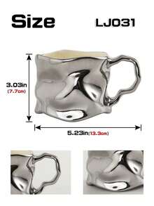 1pc Handmade Silver-Plated Ceramic Wavy Mug, Suitable For Latte, Coffee, And Milk Tea At Home Or Office