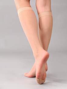 2/4/10双装女士透明丝袜，黑色和杏色，时尚百搭，适合日常穿着、居家、派对、Y2K风格，舒适保暖。