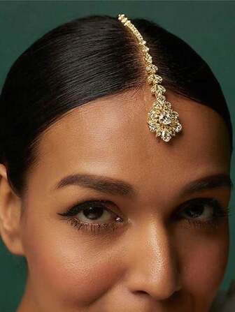 1pc Zirconia Teardrop Maang Tikka, Elegant Traditional Headpiece Hair Chain, Head Jewelry, Head Pieces Jewelry, Hair Vine Chain, Hair Jewelry, Jewellery For Women, Wedding, Hair Accessories, Bride To Be