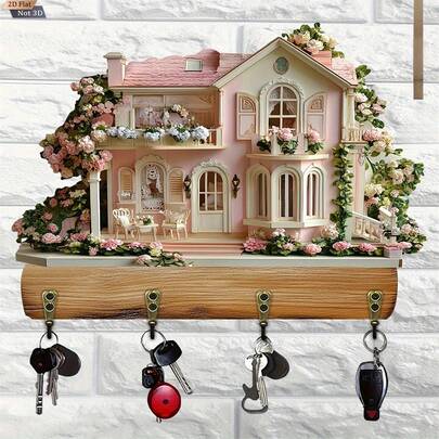 Soporte de pared para llaves con patrón plano y colorido de casa en 2D, ideal para el pasillo, la entrada, la sala de estar, la cocina y la oficina, eleva la decoración de la pared mientras proporciona una organización práctica de las llaves, el patrón multicolor brillante agrega un estilo alegre, es ligero y fácil de montar, mantiene los artículos esenciales al alcance de la mano, adecuado para el hogar y el espacio de trabajo