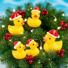 66pcsMini Resin Duck Miniature Santa Hat Duck Doll Decoration For Christmas, Crafts, Dollhouse, Slime, Home Decoration-Perfect Christmas Gift