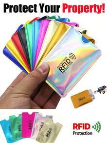3/5/10 Piezas, Portador de tarjeta RFID, Portador de tarjeta con bloqueo RFID, Cubierta protectora de tarjeta bancaria/de identificación, Portador de tarjeta de crédito de aleación de aluminio con bloqueo RFID, Fundas con bloqueo RFID para tarjetas de crédito, Diseño delgado impermeable de lámina de aluminio, Artículos esenciales para viajes, para viajes, vuelos, negocios, hogar, campamento, al aire libre, playa, vacaciones de verano, regreso a la escuela - Multicolor - Ver 3