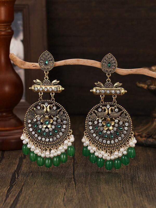 FANYINAN New Zinc Alloy Green Phoenix Earrings, Imitation Agate, Bohemian Rhinestone-Encrusted Earrings, Fashion Accessories, Daily Activities, Parties, Vacations, Earrings, Accessories, Clothing Accessories