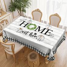 1 pièce Nappe de style vintage Maison douce maison, grain de bois noir et blanc à carreaux, style campagnard, en tissu de polyester, avec bordure en dentelle, rectangulaire et ronde, de tailles variées, convient pour l'intérieur et l'extérieur, décoration de cuisine et de salle à manger de style campagnard, cadeau de fête, nappe de ménage lavable en machine et durable