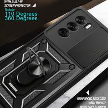 Funda para teléfono OPPO RENO 12 PRO con soporte, anillo de sujeción y cubierta deslizante para la cámara - Negro - Ver 4