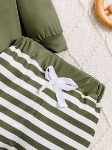 Baby Boy Blue Letter Print Long Sleeve Top, Striped Pants And Hat, Autumn/Winter - Green - View 7