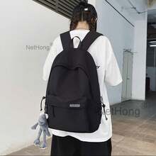 NetHong New Fashion School Backpack Large Capacity Simple Dual-Shoulder Bag Travel Work Laptop Rucksack UK - Black - View 3