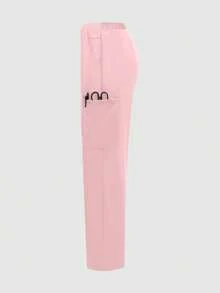 cimmuovere Women's /Nursing Pants, Comfortable Pants, Solid Color Simple Multi-Pocket Pants - 粉色 - 查看 5