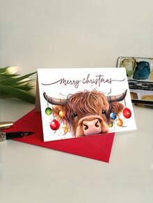 1 张带信封和梦幻奶牛设计的圣诞贺卡 - 适合朋友和家人的节日贺卡，圣诞快乐祝福，完美的礼物 - 彩色 - 查看 6