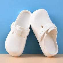 女士拖鞋，新款夏季时尚百搭舒适软底厚底防滑休闲沙滩凉鞋，简约清新系带一脚蹬淋浴防滑拖鞋 - 白色 - 查看 1