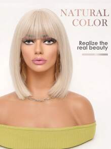 Charming Blonde Wig Short Bob Wig Women's Short Straight Wig With Bangs Soft Natural Synthetic Heat Resistant Wig For Party Halloween Wig Cosplay Carnival Wig 12 Inch