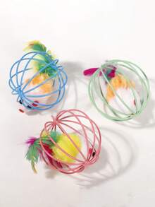 1 件装笼中仓鼠自扶正猫玩具、猫玩具球、逗猫棒，带小老鼠玩具和铃铛