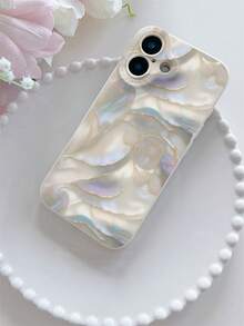 1 pieza Funda de teléfono a prueba de golpes de cobertura total de TPU con diseño de concha blanca compatible con iPhone 16/15/14/13/12/11/XSMAX/X/XS/XR/7PLUS/8PLUS/7/8 - Beis - Ver 5