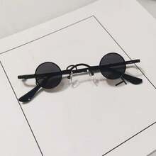 1 Piece Rock Punk Men's Fashion Glasses Classic Small Round Frame Wide Bridge Metal Frame Black Lens Glasses - Black - View 11