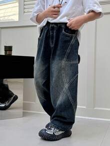 Gerade geschnittene Loose Fit Jeans für Teenager Jungen, geeignet für Alltag, Schule, Lässig und Outdoor, Herbst