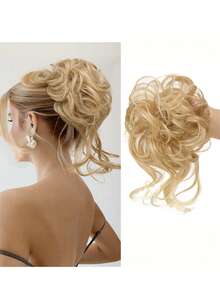 Synthetic Messy Chignon Fake Hair Circle Hair Bun Extensions Scrunchy Black Wig Curly Hair With Tail For Women Girl Hairpieces, Hair Accessories
