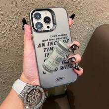 1pc Money Themed Personalized Phone Case Compatible With Iphone 16 Pro Max, 15/14 Plus, 13, 12, 11 - Black Frame Silver Gray - View 5