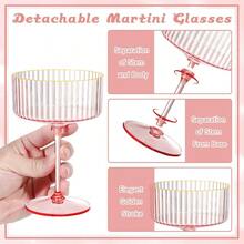 24 Pcs Detachable Martini Glasses 10oz Plasitc Pink Ribbed Coupe Glasses Gold Rim With Pink Stem Vintage Cocktail Glassware Set Unique Martini Glass For Champagne Wine Wedding Anniversary Bar - 羅紋粉紅色 - 查看 3
