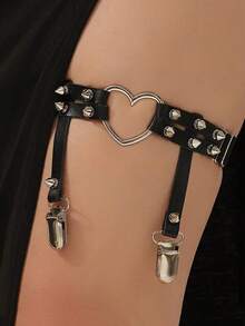 1件可调节黑色心形吊袜带 - Y2K哥特性感吊袜带，适合情人节、派对、日常叠穿，透气弹力带，全天佩戴 - 黑色 - 查看 15