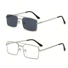 1 件男士时尚眼镜，商务老板眼镜，方形镜框，透明镜片，红色，时尚百搭，双桥时尚眼镜，欧美新款，金属框架眼镜