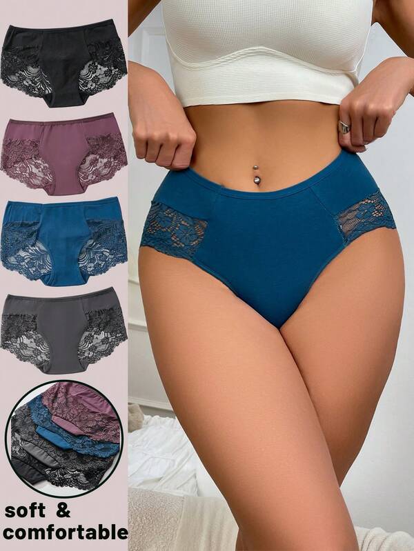 4pcs/Set Sexy Fashion Breathable Romantic Lace Knit Women's Hipster Panties, High Quality Ladies Underwear, Skin-Friendly & Versatile