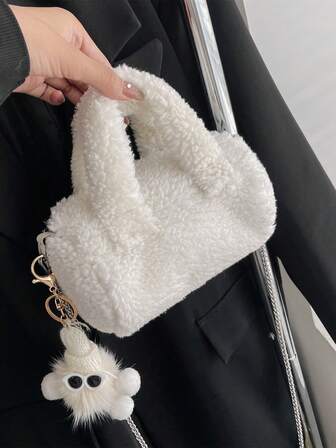 Höst/vinter plysch mini-väskekudde med sött hänge