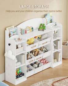 HaluPeit Librería infantil de madera con 8 cajones de tela para habitación infantil, salón, estudio, color blanco 30 x 140 x 104 cm - Blanco - Ver 7