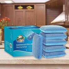 Miracle Microfiber Kitchen Sponge By ScrubIt 6 Pack NonScratch Heavy Duty Dishwashing Cleaning Sponges Machine Washable Blue
