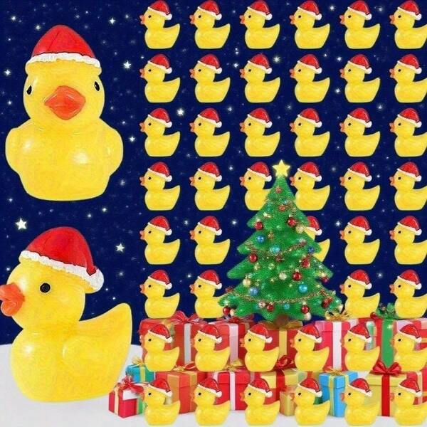 66 pezzi Mini papera in resina con cappello da Babbo Natale, decorazione per bambole, artigianato, slime, decorazione per la casa - regalo di Natale perfetto