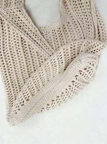 Leisure Large Capacity Woven Bag Hollow Design Knitted Shoulder Bag Holiday Beach Shopper Tote For Women Travel Women Crochet Tote Bag Hollow Beach Bag Large Capacity Fashion Knitted Bag Solid Color Simple Shopping Bag For Travel Vacation