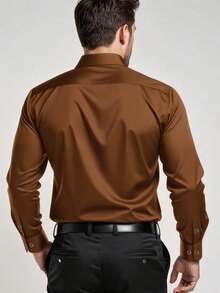 Áo sơ mi nam tay dài công sở thiết kế nút màu trơn - màu nâu - Xem 3