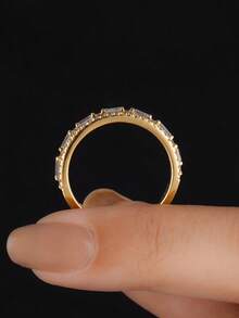 1pc S925 Sterling Silver Semicircle Thumb Ring, Elegant Jewelry Gift For Women - 半圈長方圓鑽 - 查看 5