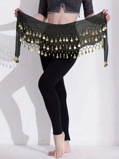 1pc Belly Dance Waist Chain Outfit, Metal Mesh Waist Skirt Band Body Decor, Coin Waist Wrap Belt For Dance, Bohemian Style