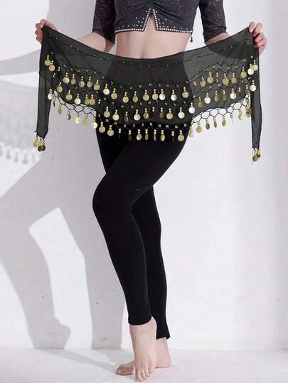 1 قطعة سلسلة خصر لرقصة البطن، شريط تنورة من شبكة معدنية لتزيين الجسم، حزام خصر مزين بالعملات المعدنية لرقصة البوهيمي