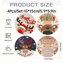 4 Stücke Weihnachtsstil Holzbrett Gemälde - rund, geeignet für Heimdekoration und Zusammenkünfte - perfekte Geschenkidee, Weihnachtsthemen Heimdekoration, ideal für Weihnachten - Holzschnitt-Malerei-Kreis - Übersicht 8