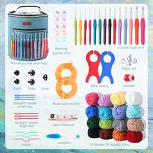 Crochet Kits For Beginners Adults, Crochet Starter Kit With Ergonomic Crochet Hooks Set 2-10mm, 16 Colour Crochet Yarns, Travel Crochet Kit Compact & Portable, Large Knitting Bag Yarn Storage - 霧霾藍 - 查看 2