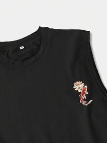 Áo tank top nam màu đen YUNCHIC, phong cách thường ngày và đa năng, phù hợp cho mùa hè, họa tiết cá chép Trung Quốc, phong cách tối giản kiểu , dễ dàng chuyển đổi từ phòng tập đến đường phố, có thể phối hợp với các trang phục tương phản. - màu đen - Xem 5