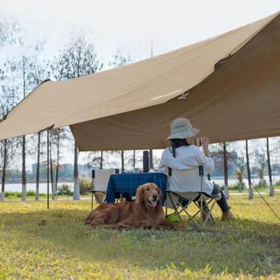 Camping Tarp Large Waterproof Camping Canopy, Anti-UV Tent Tarp Car Awning For Outdoor, Picnic, Hammock, Car, Backpacking (Khaki) 3m*3m Hammock Rain F