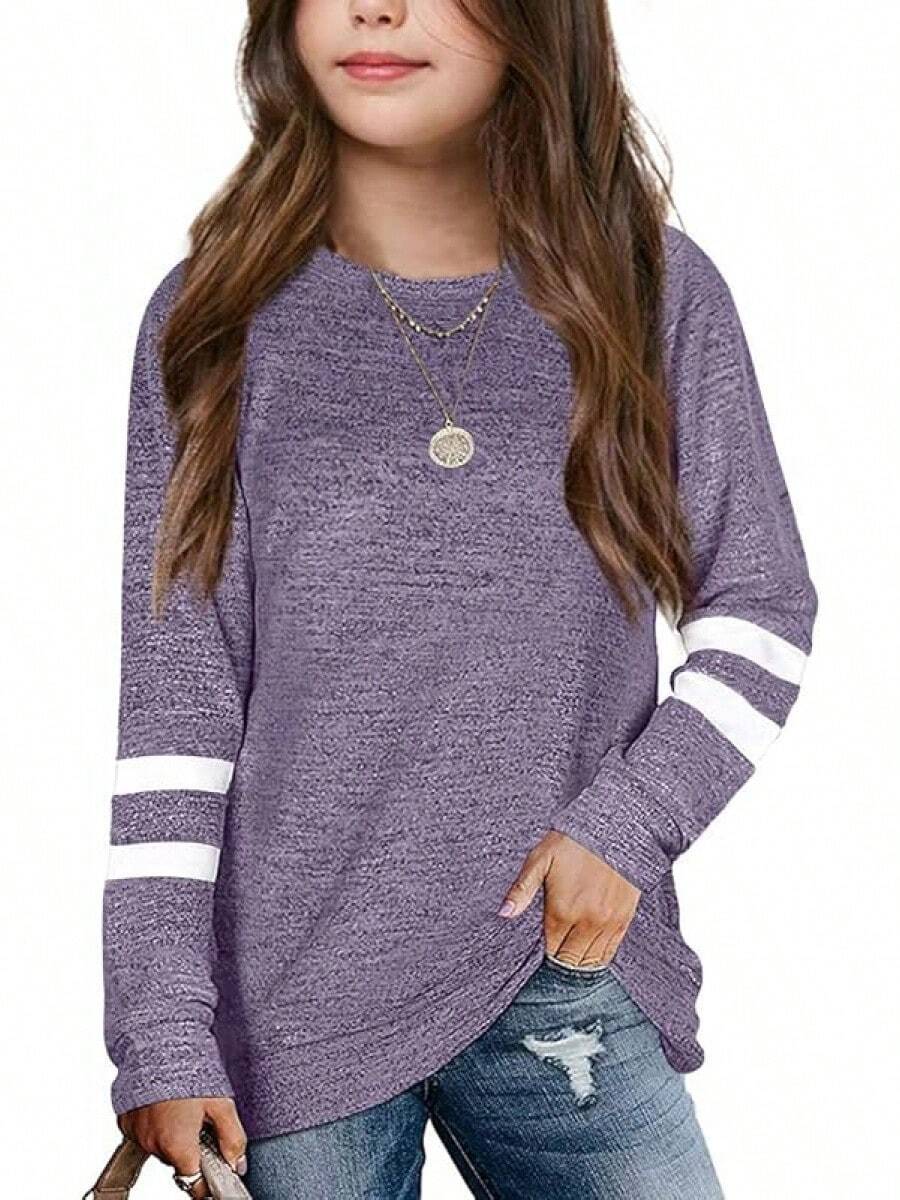Apbondy Girls Shirts Casual Long Sleeve Crewneck Loose Striped Sweatshirts Pullover Tops